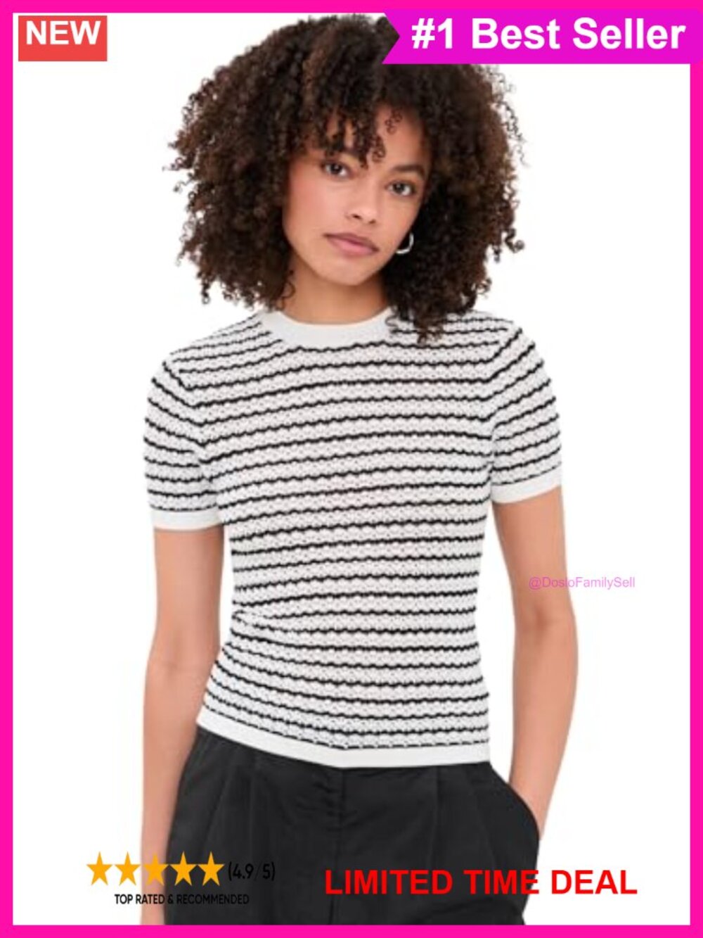 Women's Crochet Baby Tee Lightweight Stretch Fitted Stripe Top